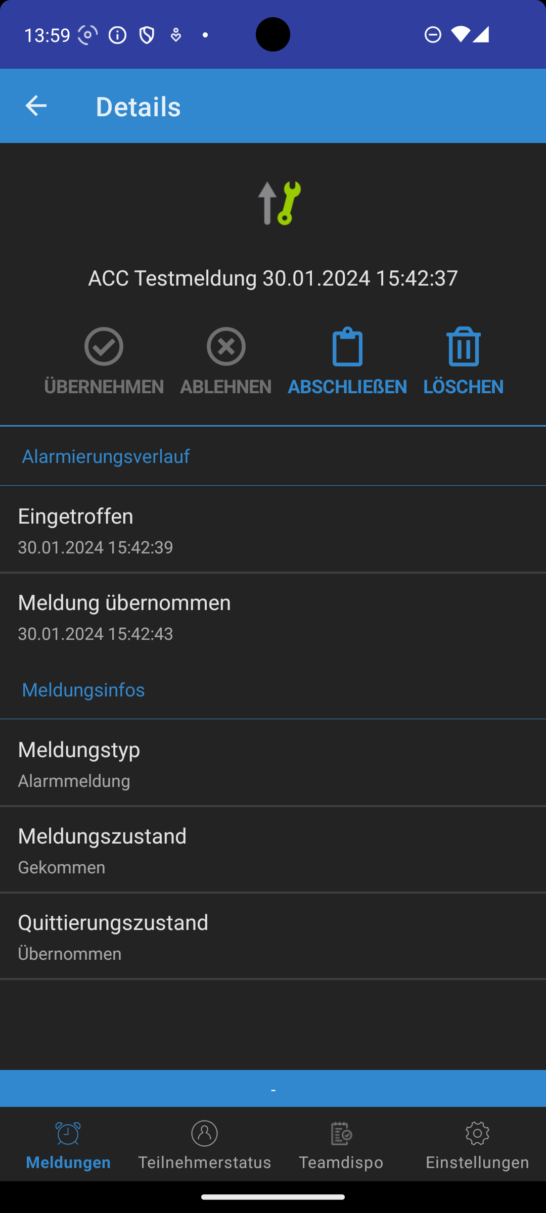 .NET MAUI ACC-App Meldungsdetails im Dark Mode Android