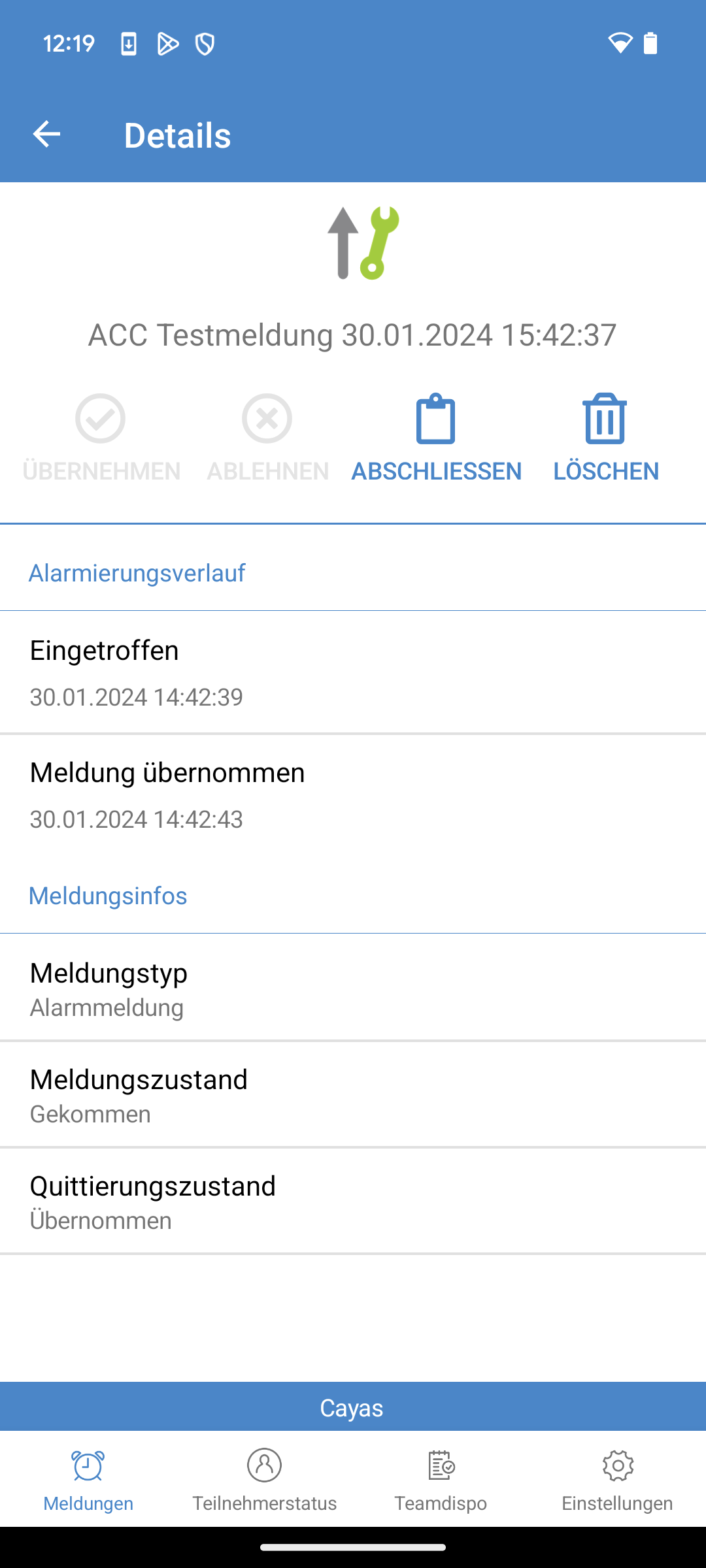 ACC-App Meldungsdetails auf Android