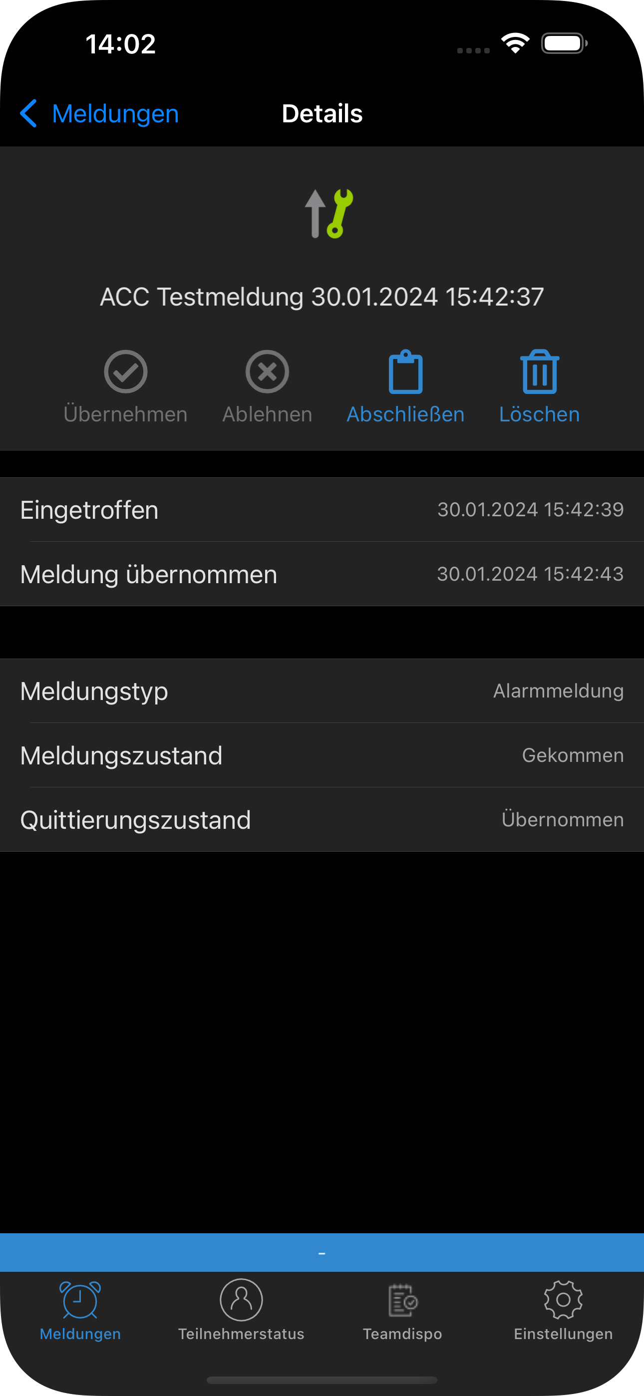 .NET MAUI ACC-App Meldungsdetails im Dark Mode iOS