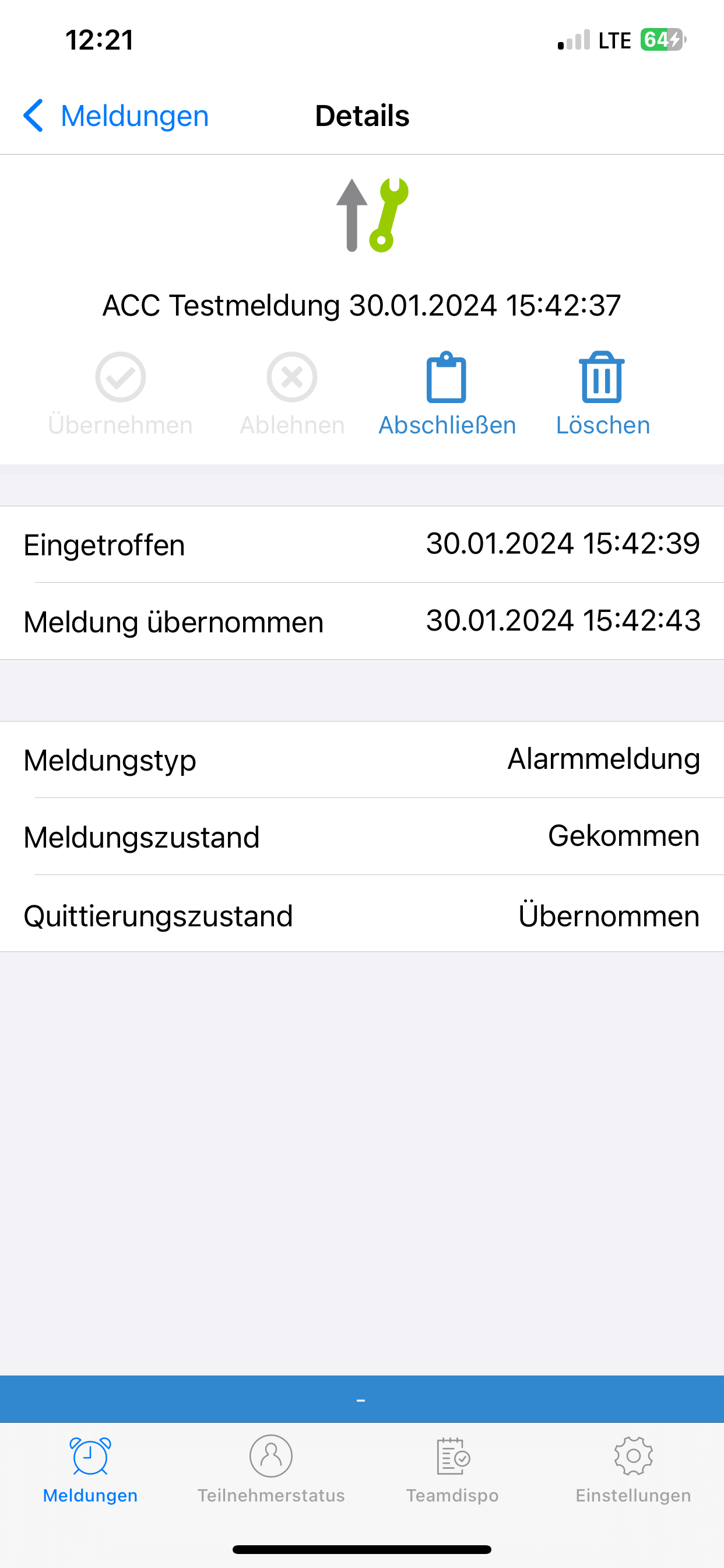 ACC-App Meldungsdetails auf iOS