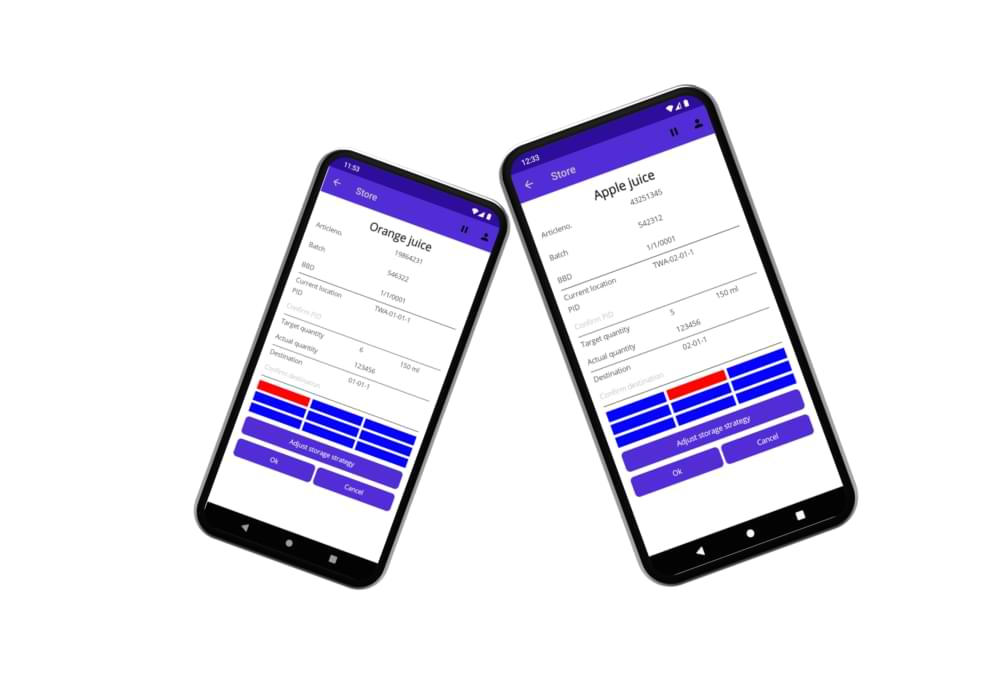 Screenshot of the dsp warehouse logistics app, showing the goods overview.